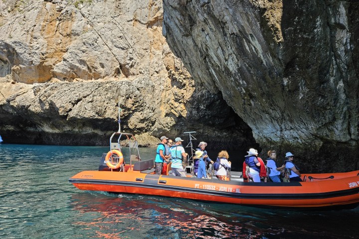 a group of people riding on the back of a boat